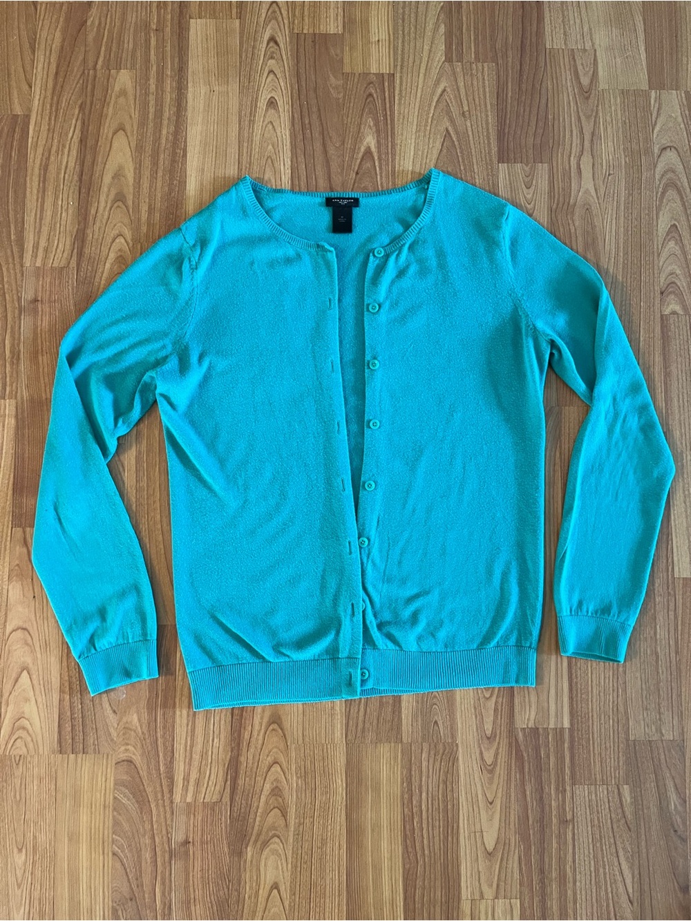 Ann Taylor Teal Button-Front Crewneck Cardigan